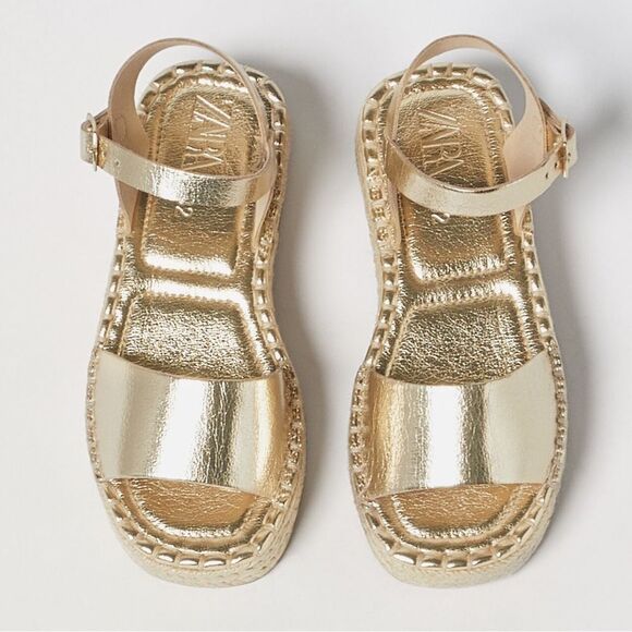 ZARA Metallic Gold Espadrille Wedges Size 35 - Picture 5 of 5